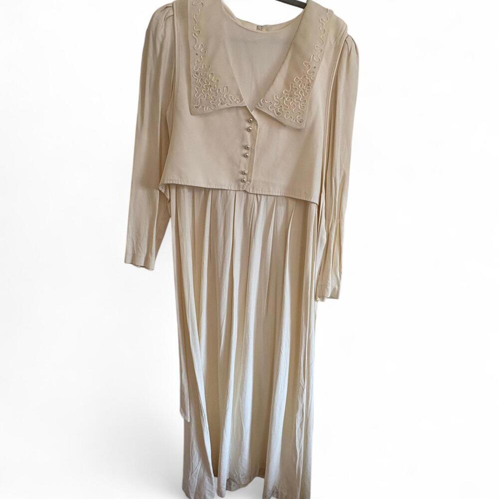 Cream and tan vintage 80s/90s maxi dress